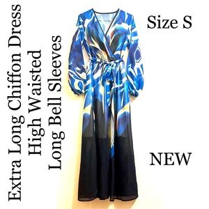 5/$15💥 Extra Long High Waist Maxi Dress Bell Sleeve Belt
